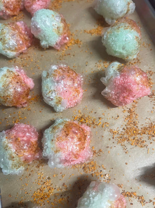 Watermelon Puffs WIth Tajin & Chamoy