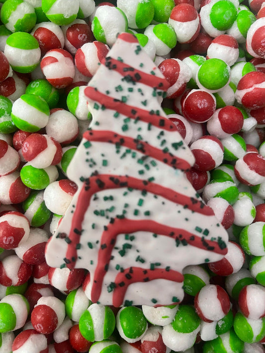 Tree Cake With Red & Green Crunchy Orbs